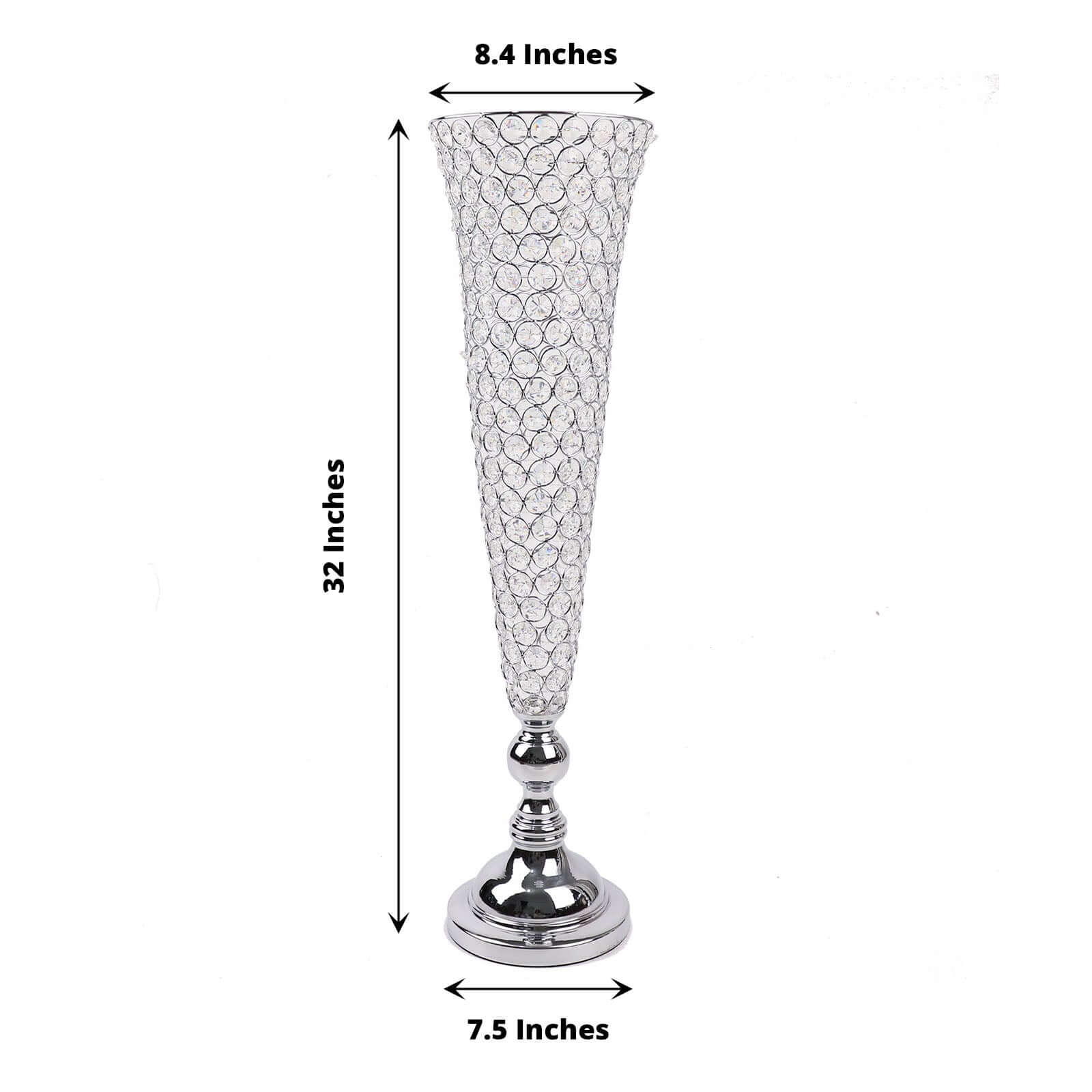 2-Pack Crystal Beaded Trumpet Vase Set Silver - Table Centerpiece for Weddings and Events 32"