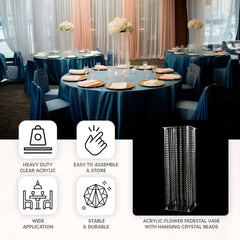 Acrylic Flower Pedestal Vase Pillar Stand with Crystal Beads Clear - Decorative Wedding Floor Centerpiece 32"