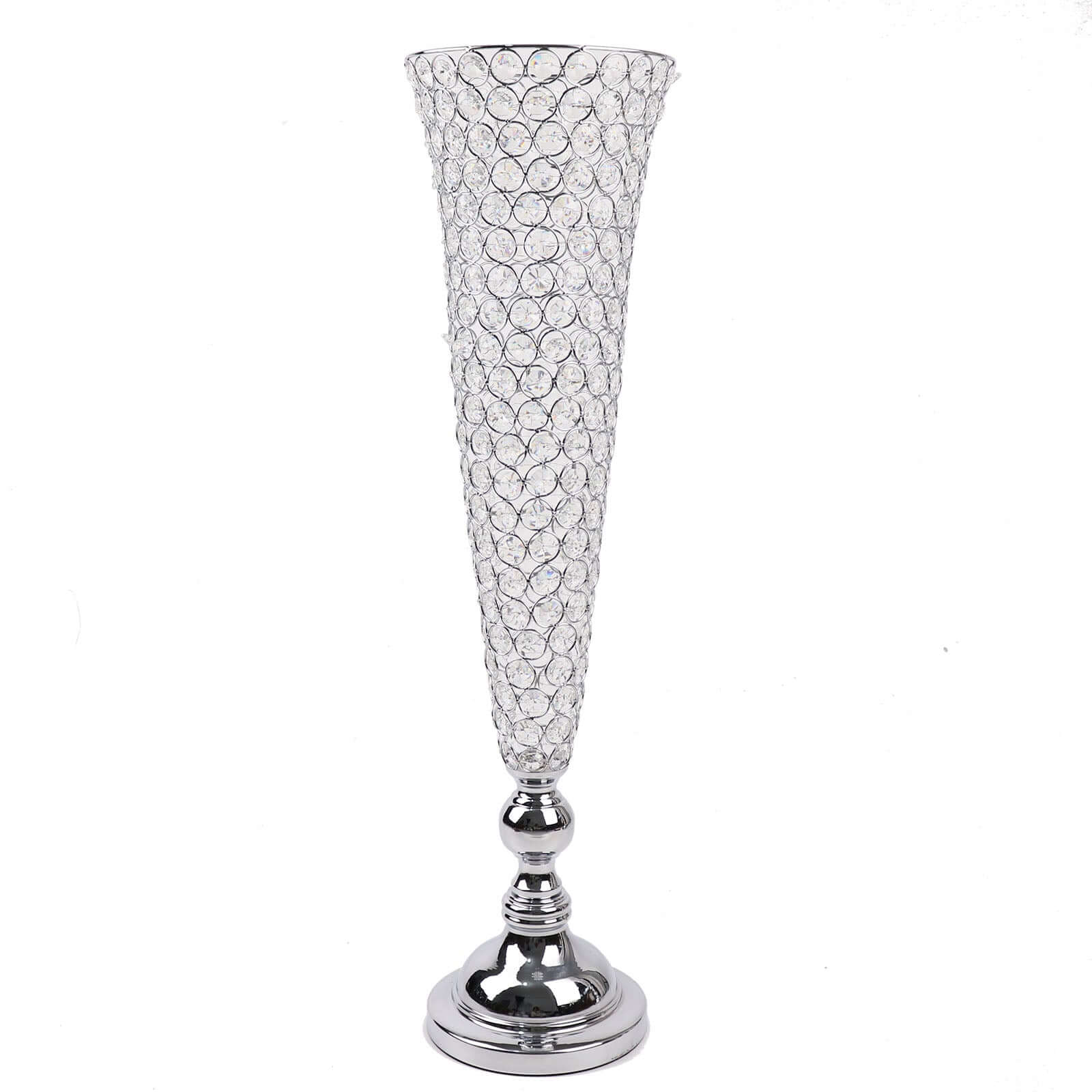 2-Pack Crystal Beaded Trumpet Vase Set Silver - Table Centerpiece for Weddings and Events 32"