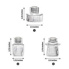 Set of 6 Glass Taper Candle Holders Ribbed Crystal Design with Gold Rim Clear - Reversible Mini Votive Tealight Stands 3"