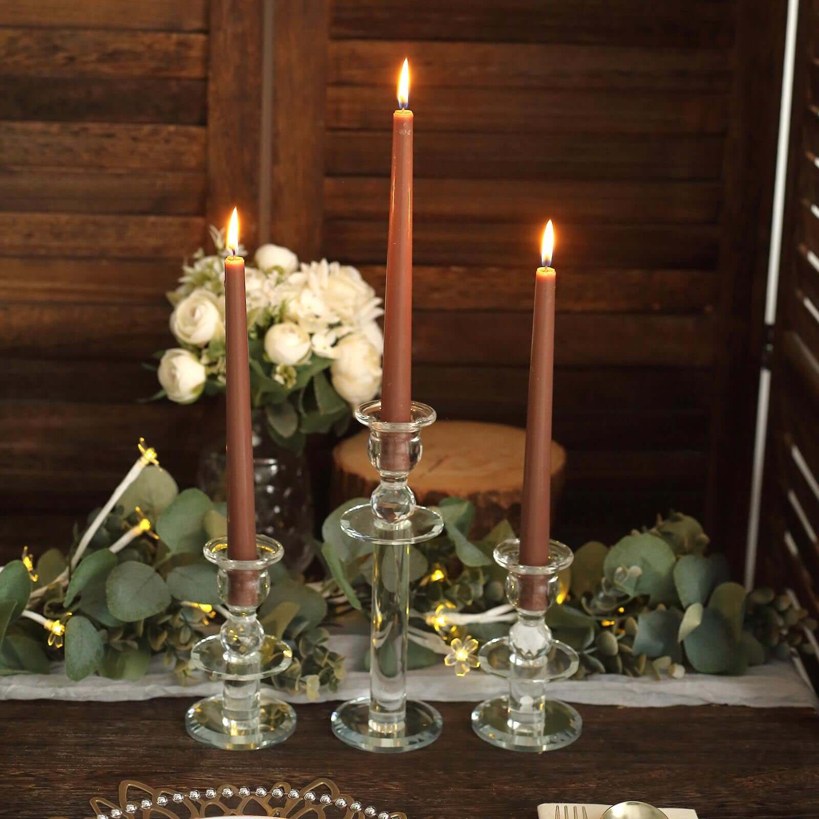 12-Pack Taper Candles Premium Wax Design Mocha Brown - Unscented Candles for Upscale Settings 10"