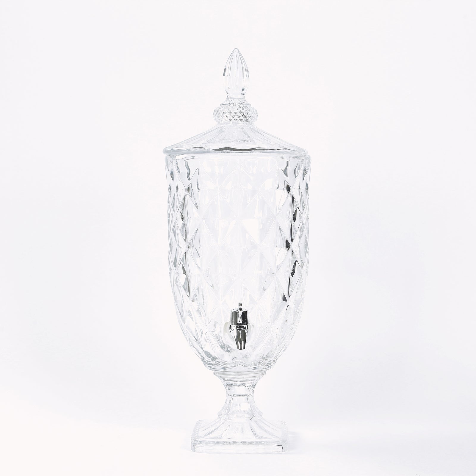 1.3 Gallon Glass Beverage Dispenser, Apothecary Jar Style Party Drink Dispenser with Diamond Texture and Lid - Versatile Serving Feature 21"