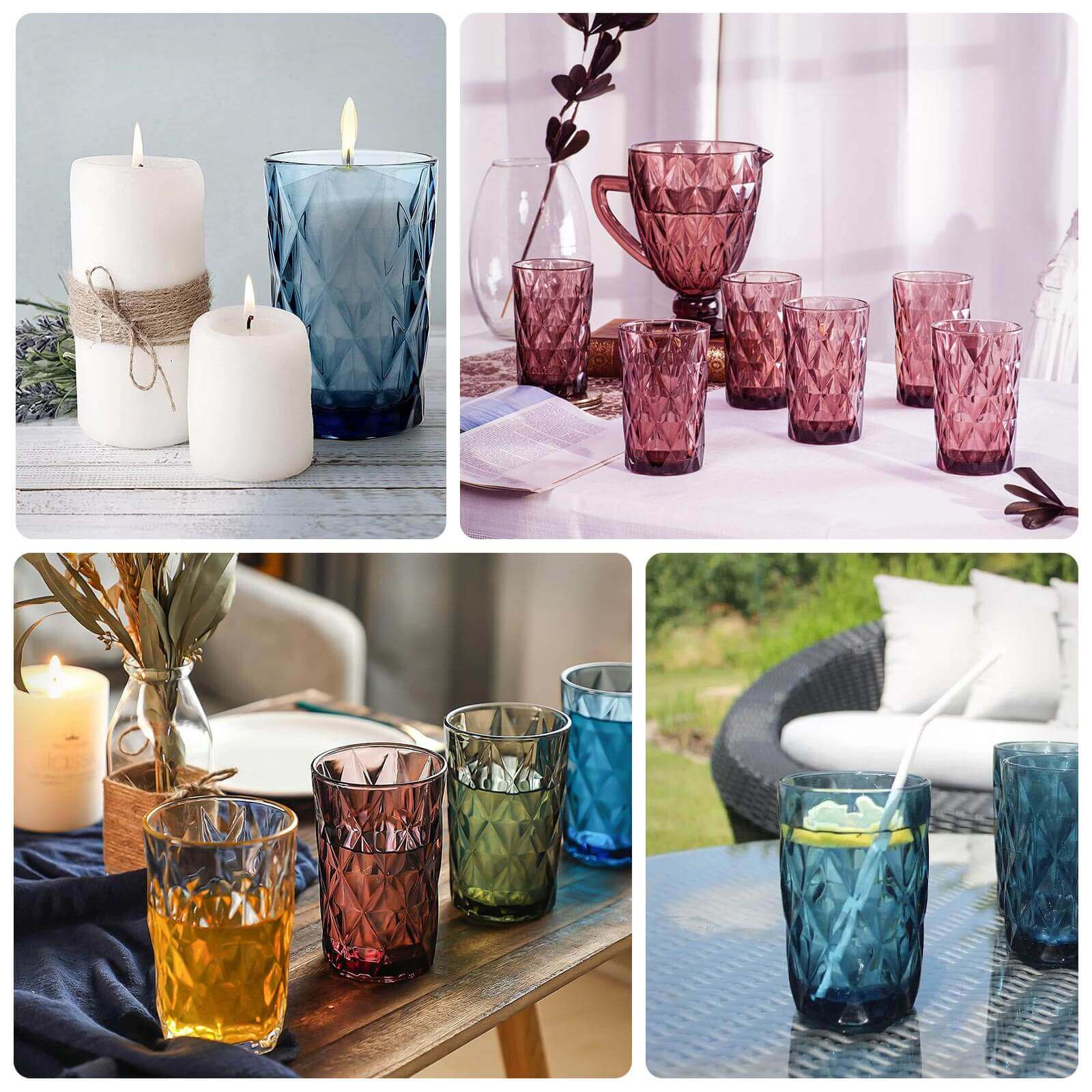 6-Pack Whiskey Glasses Amber Gold Textured Crystal Cut Design with Heavy Base - Transparent Highball Tumblers for Parties & Events 12oz 5"