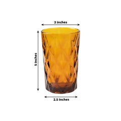 6-Pack Whiskey Glasses Amber Gold Textured Crystal Cut Design with Heavy Base - Transparent Highball Tumblers for Parties & Events 12oz 5"