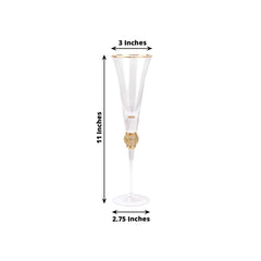 6-Pack Champagne Flute Glasses Clear Gold Rim Design with Studded Rhinestones - Long Stem Crystal Glassware for Wine & Events 6oz 11"
