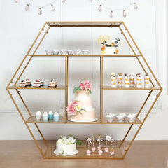 Metal Hexagonal Cake Dessert Display Stand Gold for Balloons Floral Installations & Event Decor 4ft