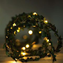 30 LED String Light Garland Green Leaf Design White Light - Battery Operated Décor Accent 10ft