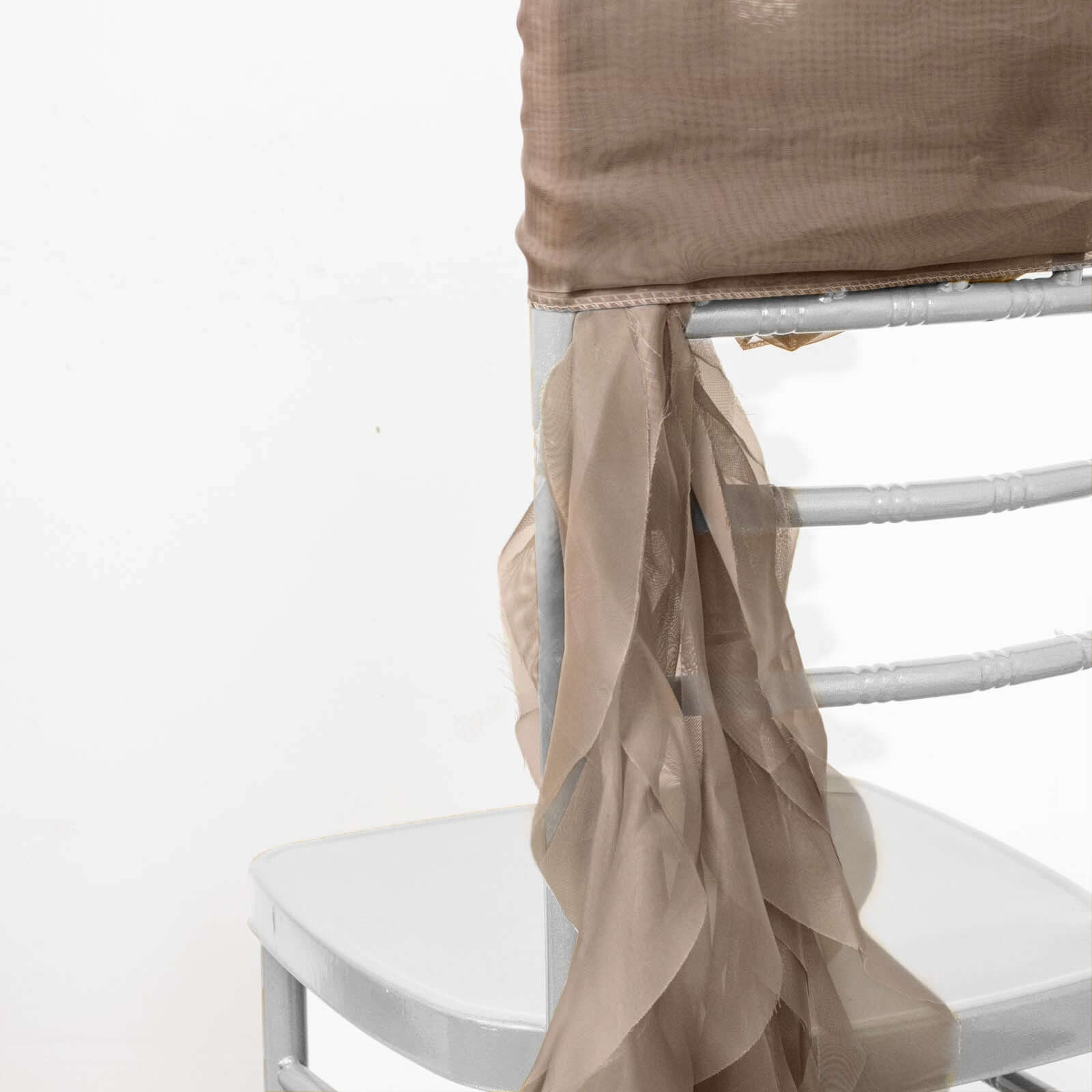 Chiffon Chair Sash with Curly Design Taupe - Stylish Chair Decorations