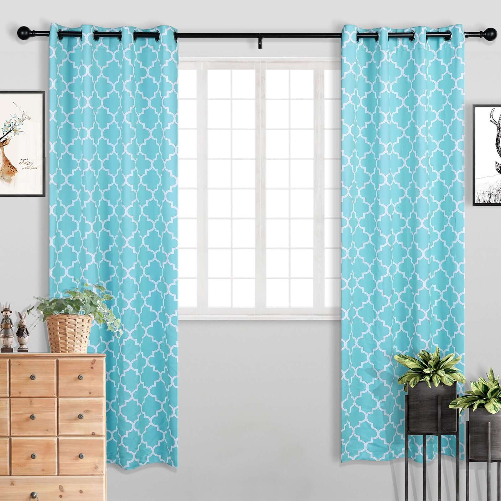 42"-126" Adjustable Curtain Rod Sets, Black, Round Finials