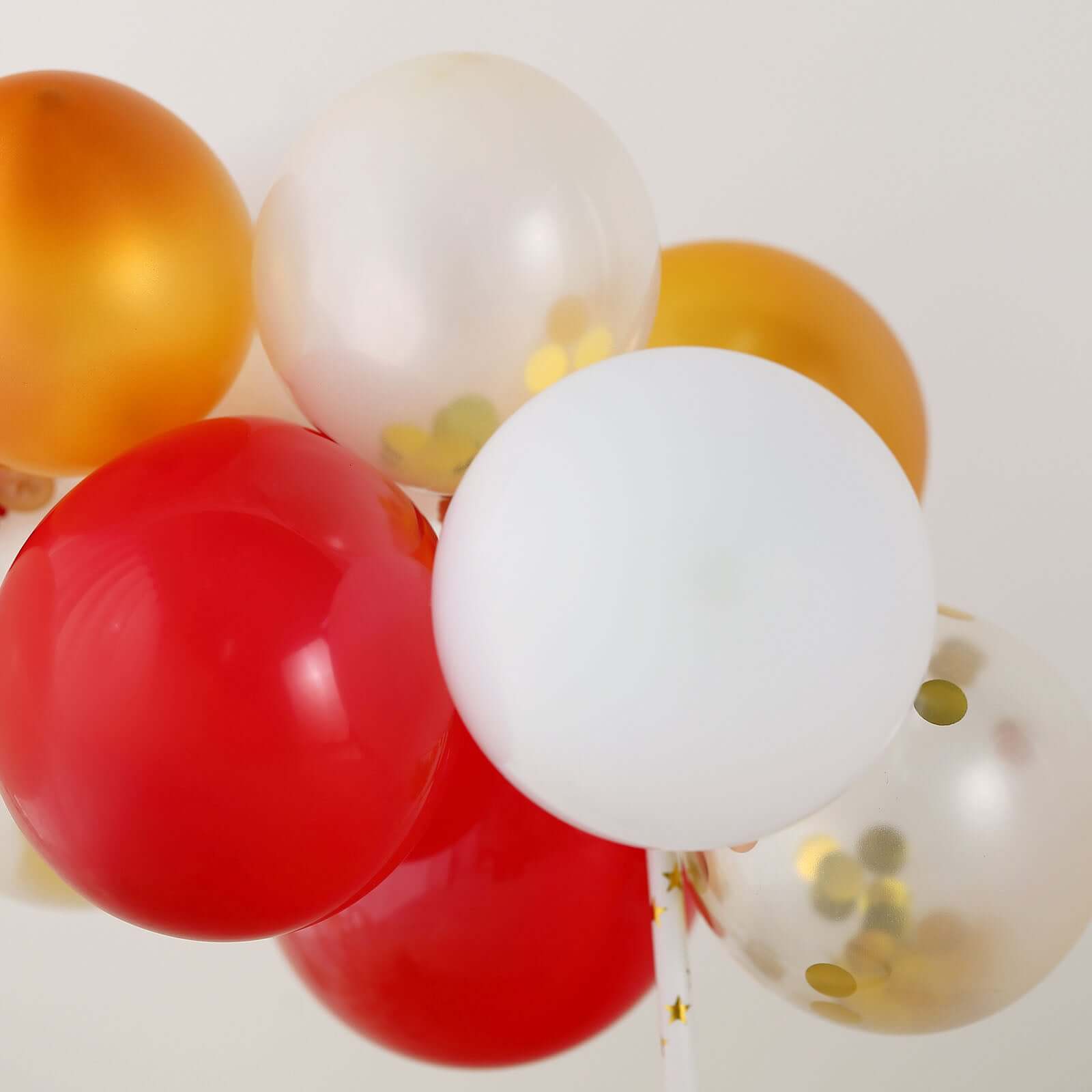14 Pcs Balloon Cake Topper Clear, Gold, Red and White - Whimsical Clustered Mini Garland Cake Inserts DIY Party Decorations