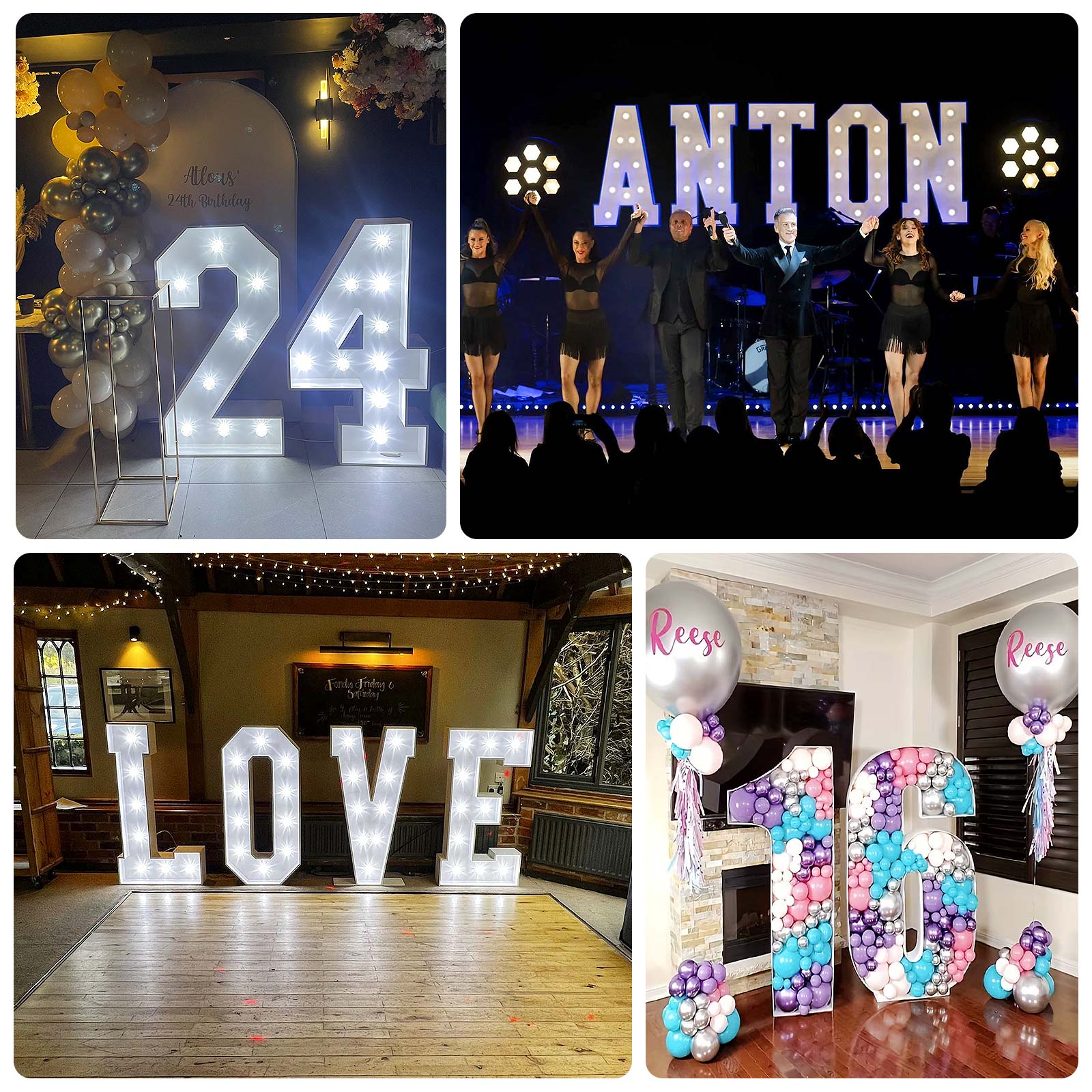 Giant LED Marquee Light Up Number "4", White 4ft Pre-Cut Foam Board with 10 Warm White Battery Operated LEDs, Glue Gun and Sticks