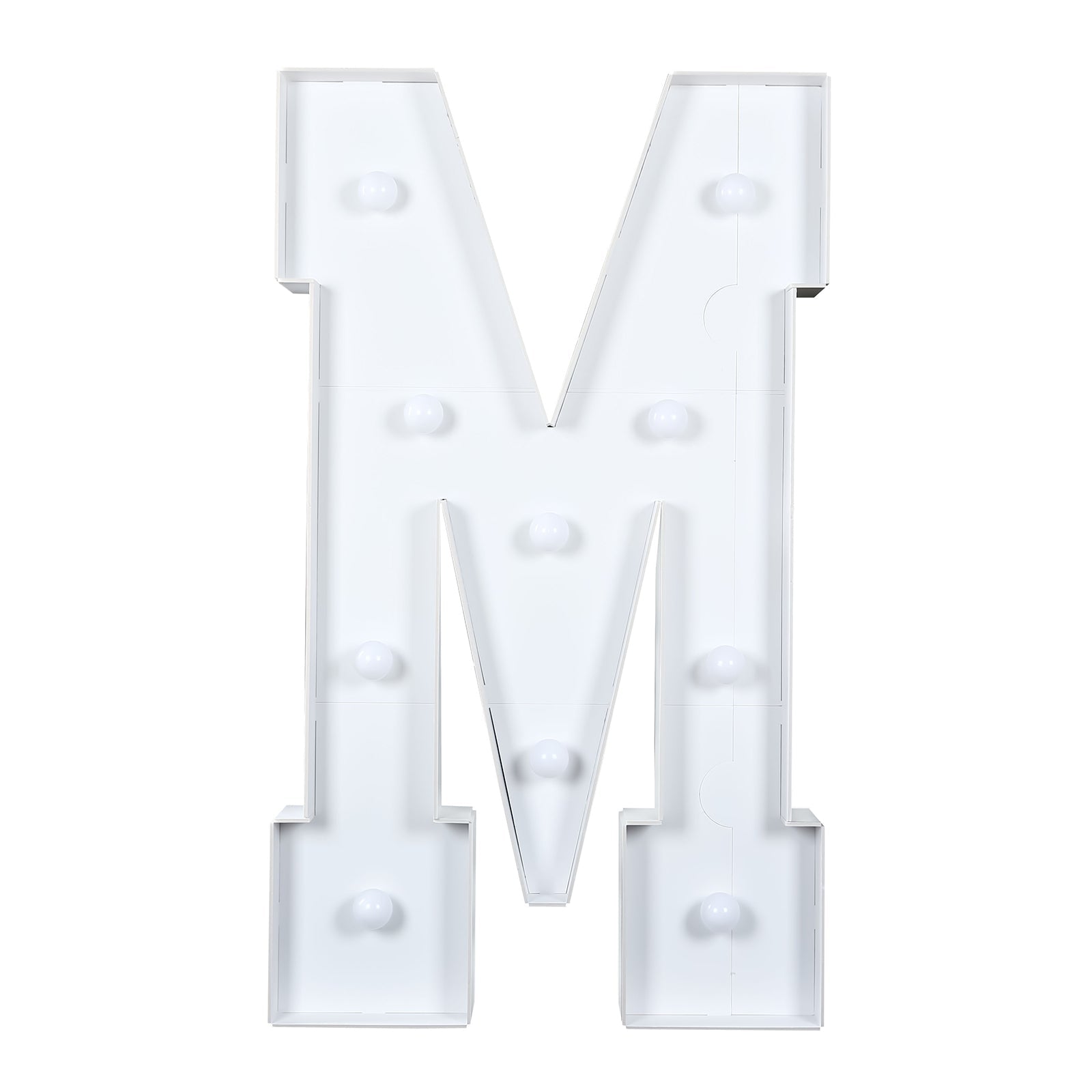 Giant LED Marquee Light Up Letter "M", White 4ft Pre-Cut Foam Board with 10 Warm White Battery Operated LEDs, Glue Gun and Sticks