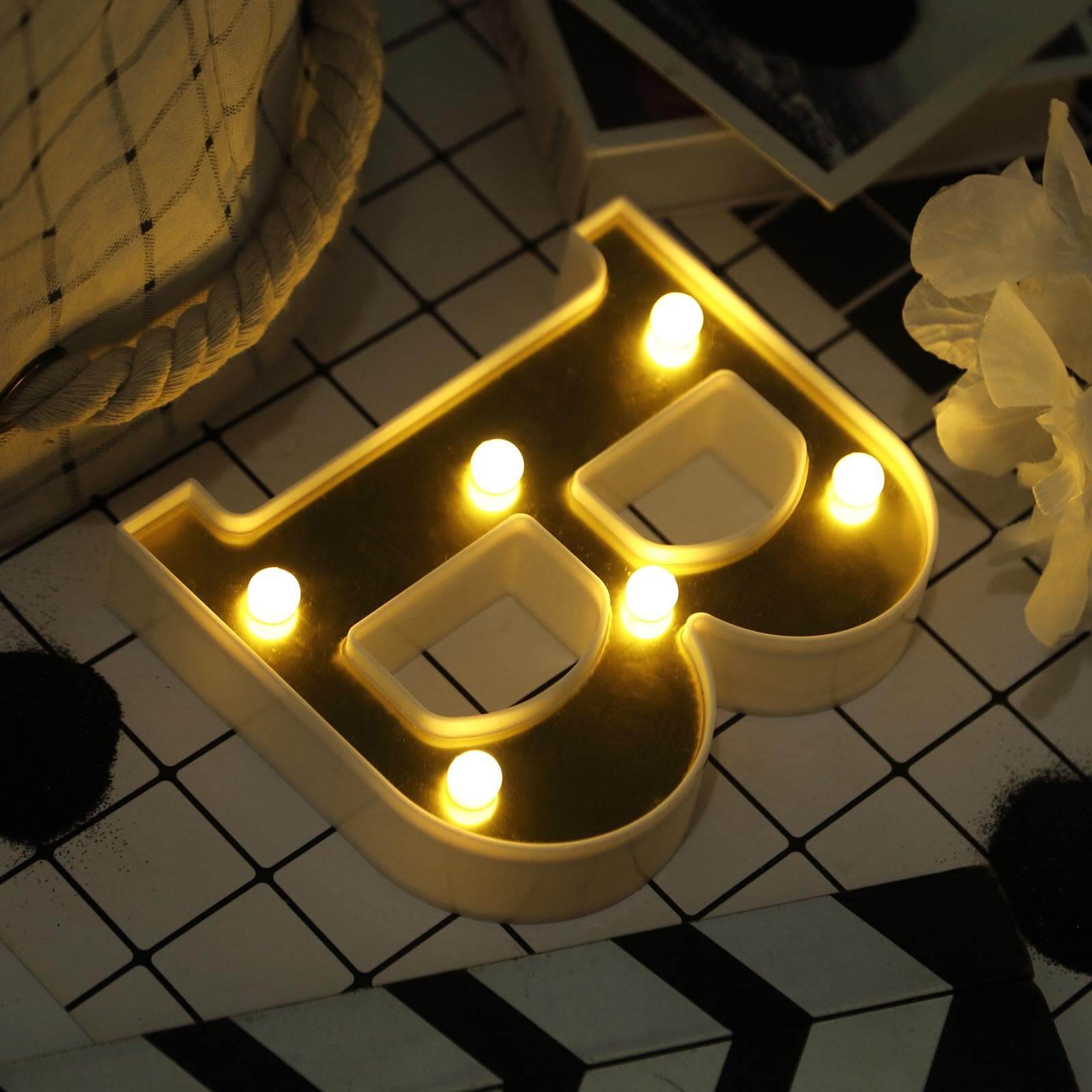 3D Marquee Letter "B" Warm White 6 LED Lights Gold - Chic Light-Up Decor for Events 6"