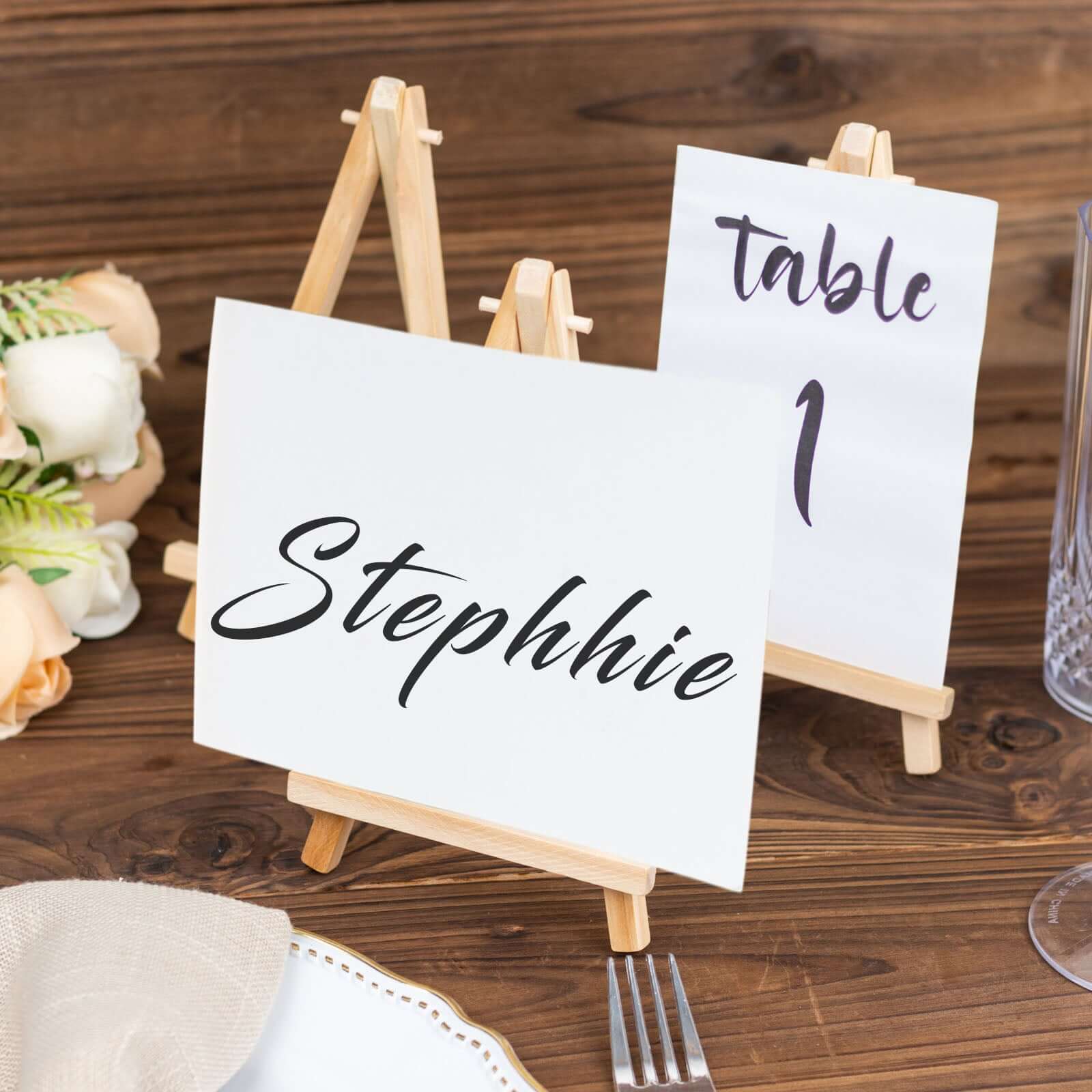 10-Pack Wooden Display Easel Stands DIY Small Design Natural - Rustic Place Card Table Number Holders 7"