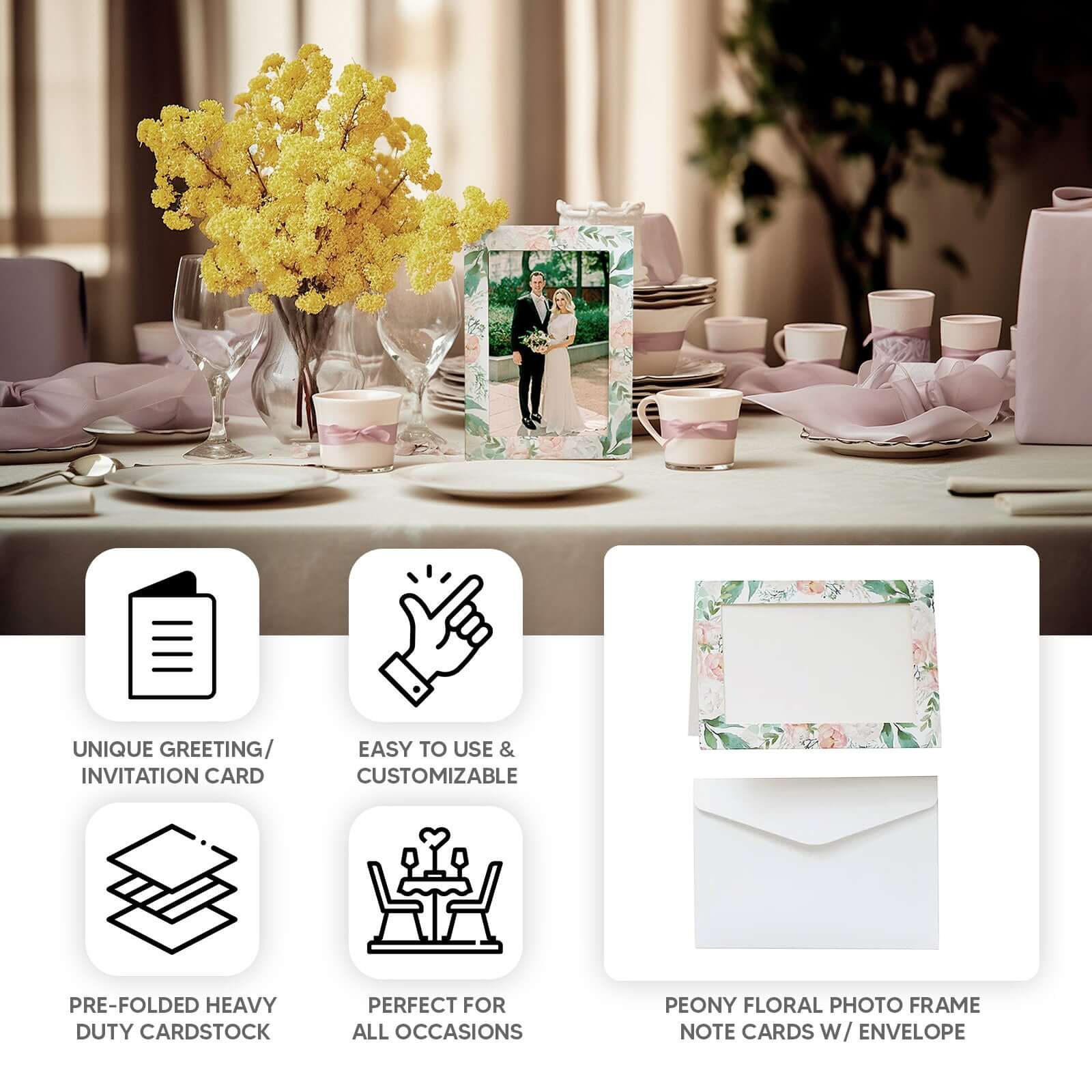 25-Pack Thank You Cards White Pink Peony Floral Design with Envelopes - Picture Insert Invitation Cards for Parties & Milestones 3.5"x5.5"