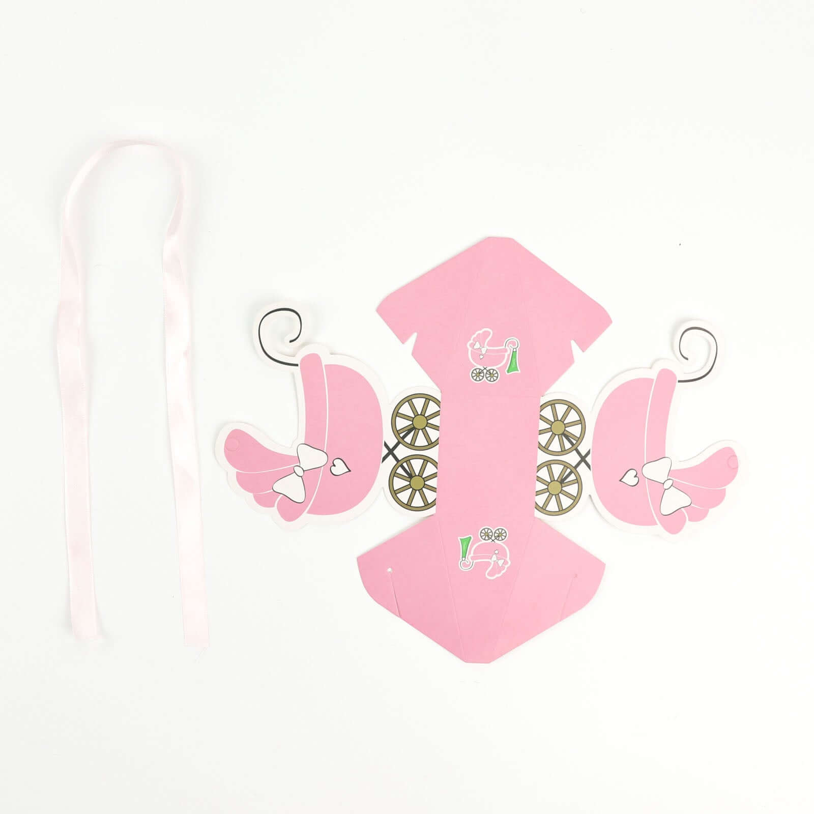 25 Pack Pink Baby Paper Stroller Party Favor Gift Boxes, Cardstock Carriage Candy Boxes with Ribbon Ties - 4.5"x2"x4"