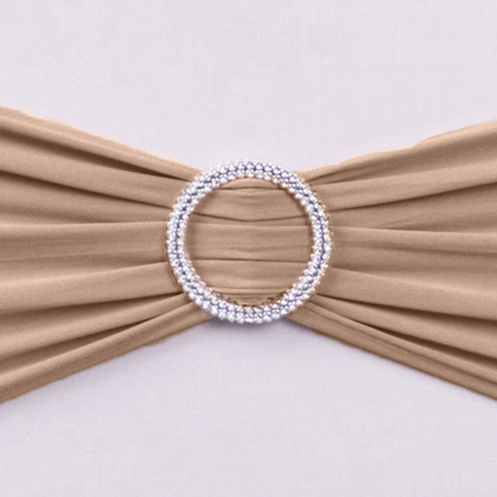 5 Pack Stretch Spandex Chair Sashes Nude - Reusable Chair Bands with Silver Diamond Ring Slide Buckle 5"x14"