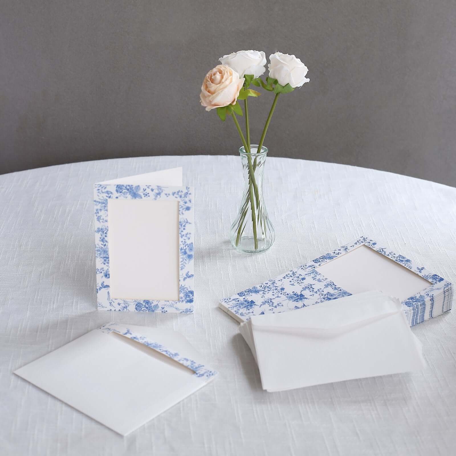 25-Pack Thank You Cards White Blue French Toile Design with Envelopes - Picture Insert Invitation Cards for Parties & Milestones 3.5"x5.5"