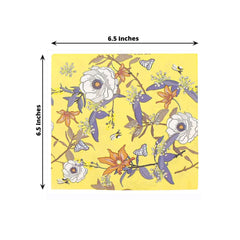 20-Pack Paper Beverage Napkins with Blooming Flowers Design Yellow - 2 Ply Soft 18GSM Floral Wedding Napkins 6.5"x6.5"