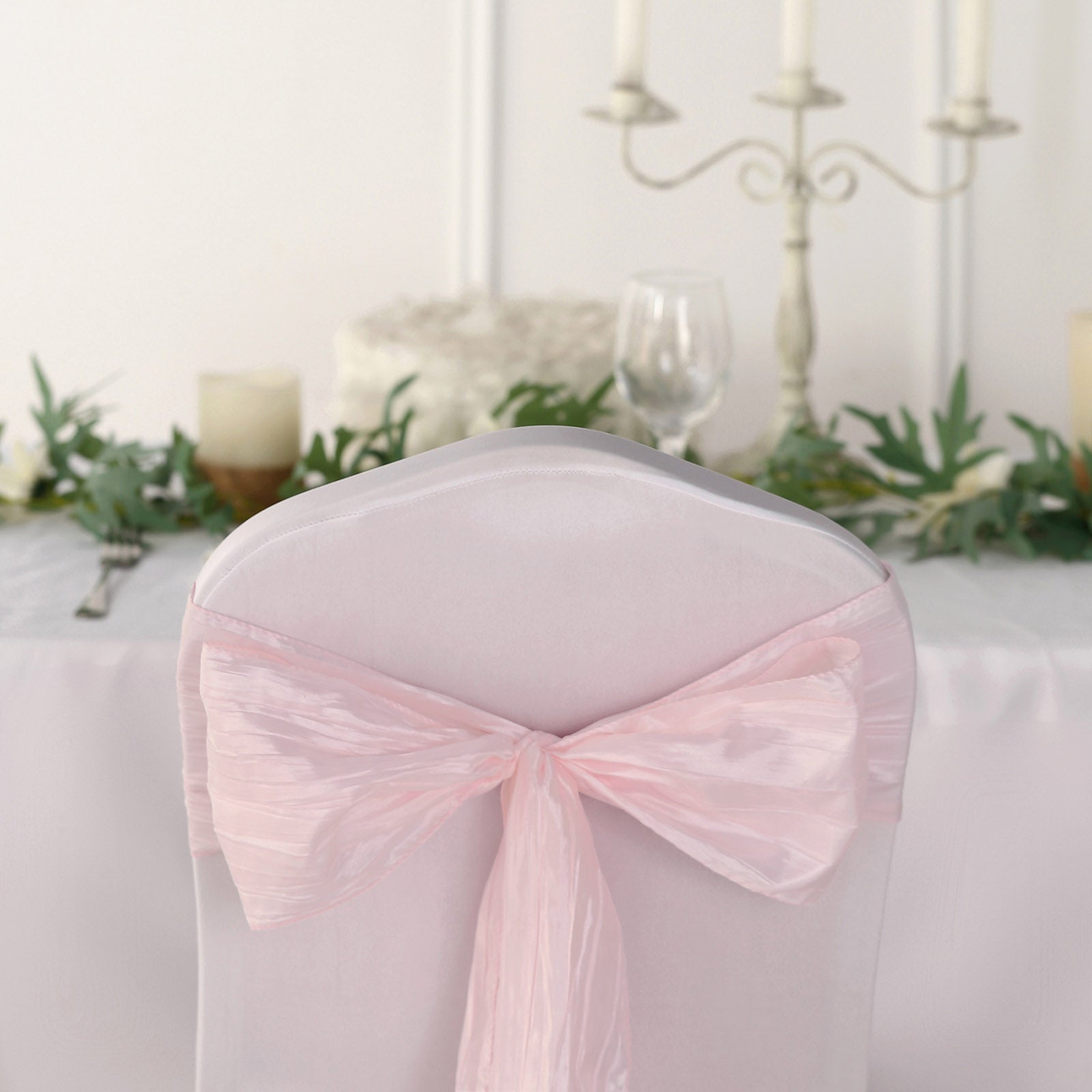 5 Pack Taffeta 6"x106" Chair Sashes Blush Accordion Crinkle Texture - Stylish Decor for Weddings & Gatherings
