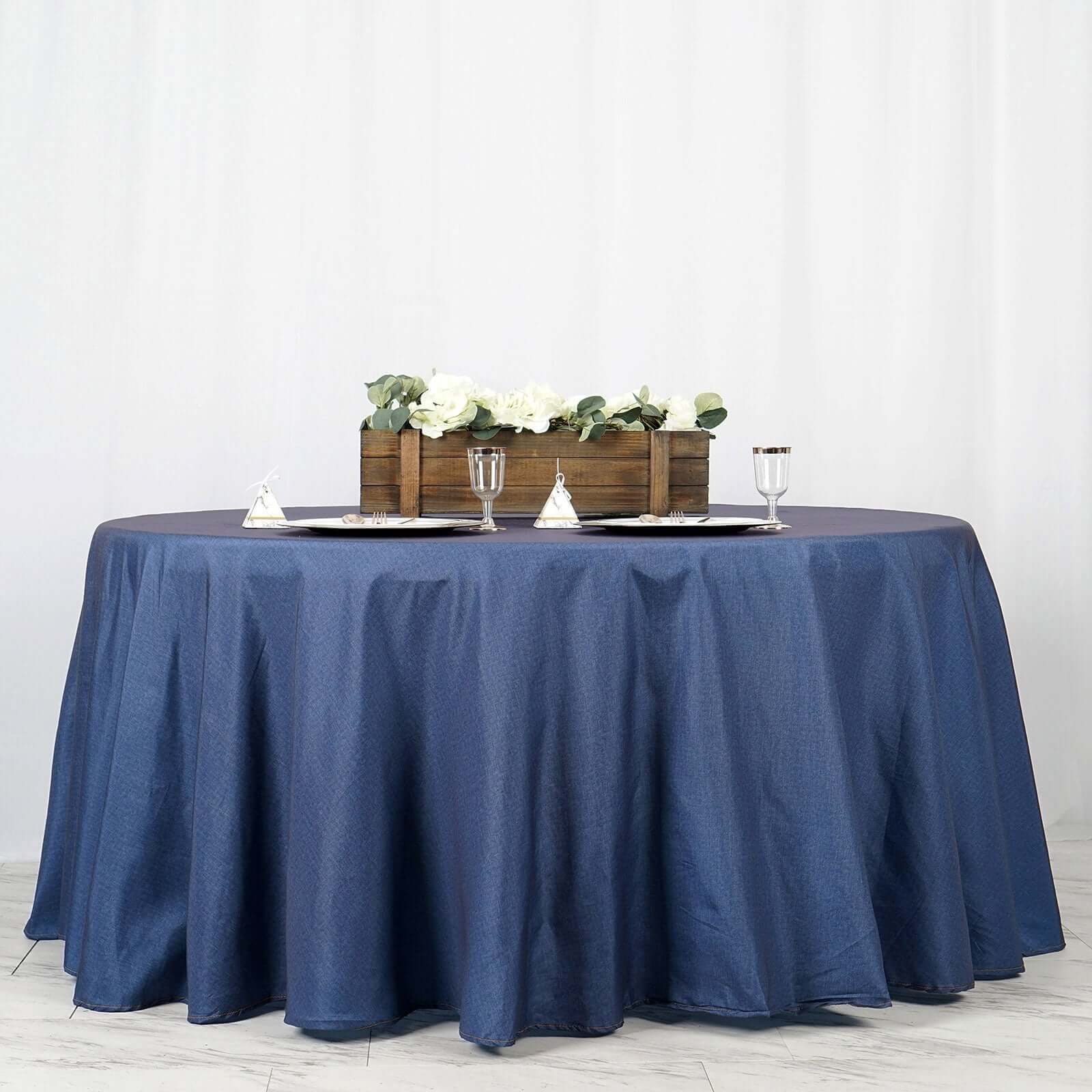 Polyester 120" Round Tablecloth Dark Blue - Seamless Faux Denim Design for Stylish Gatherings