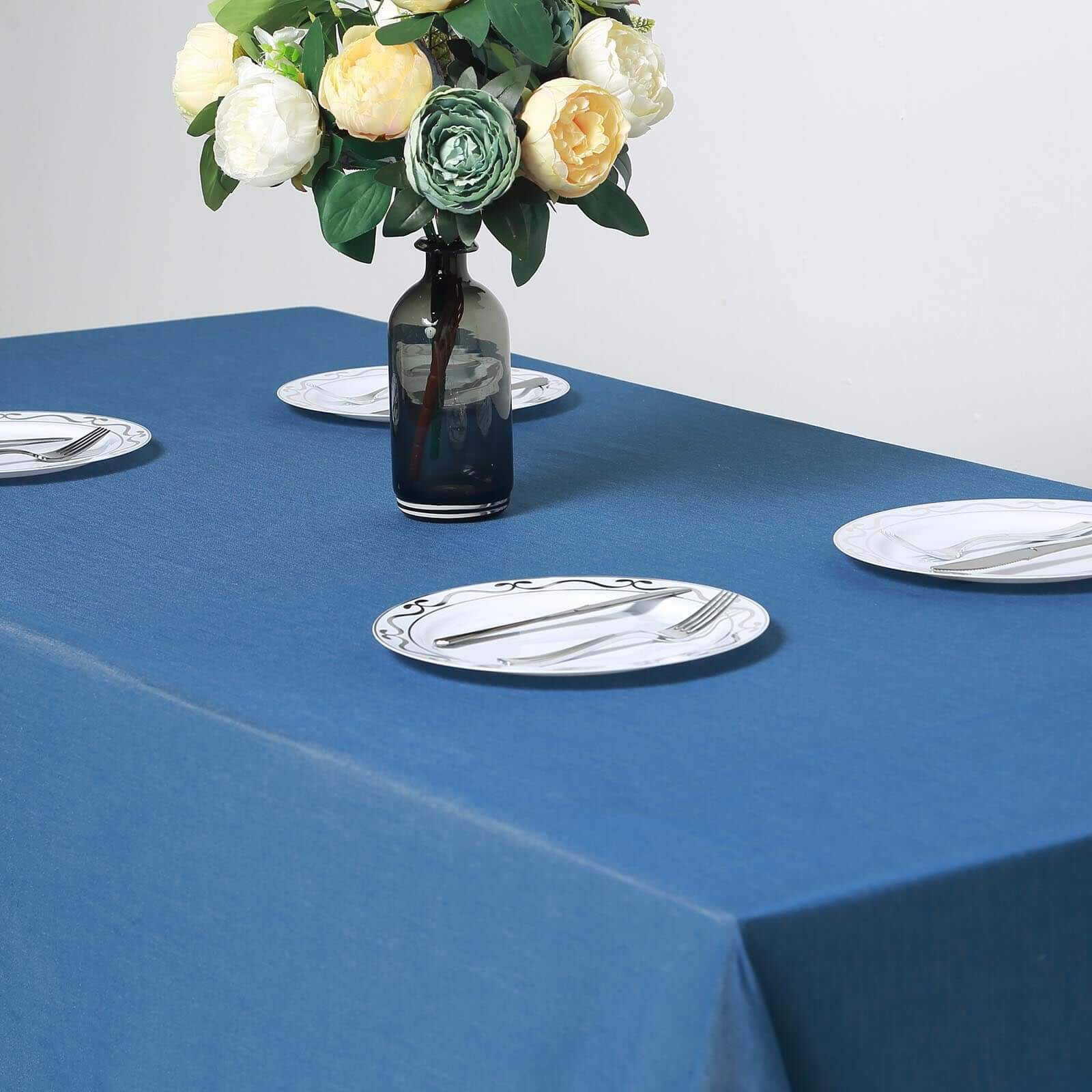 Polyester 90"x132" Rectangle Tablecloth Dark Blue - Seamless Faux Denim Design for Classy Celebrations