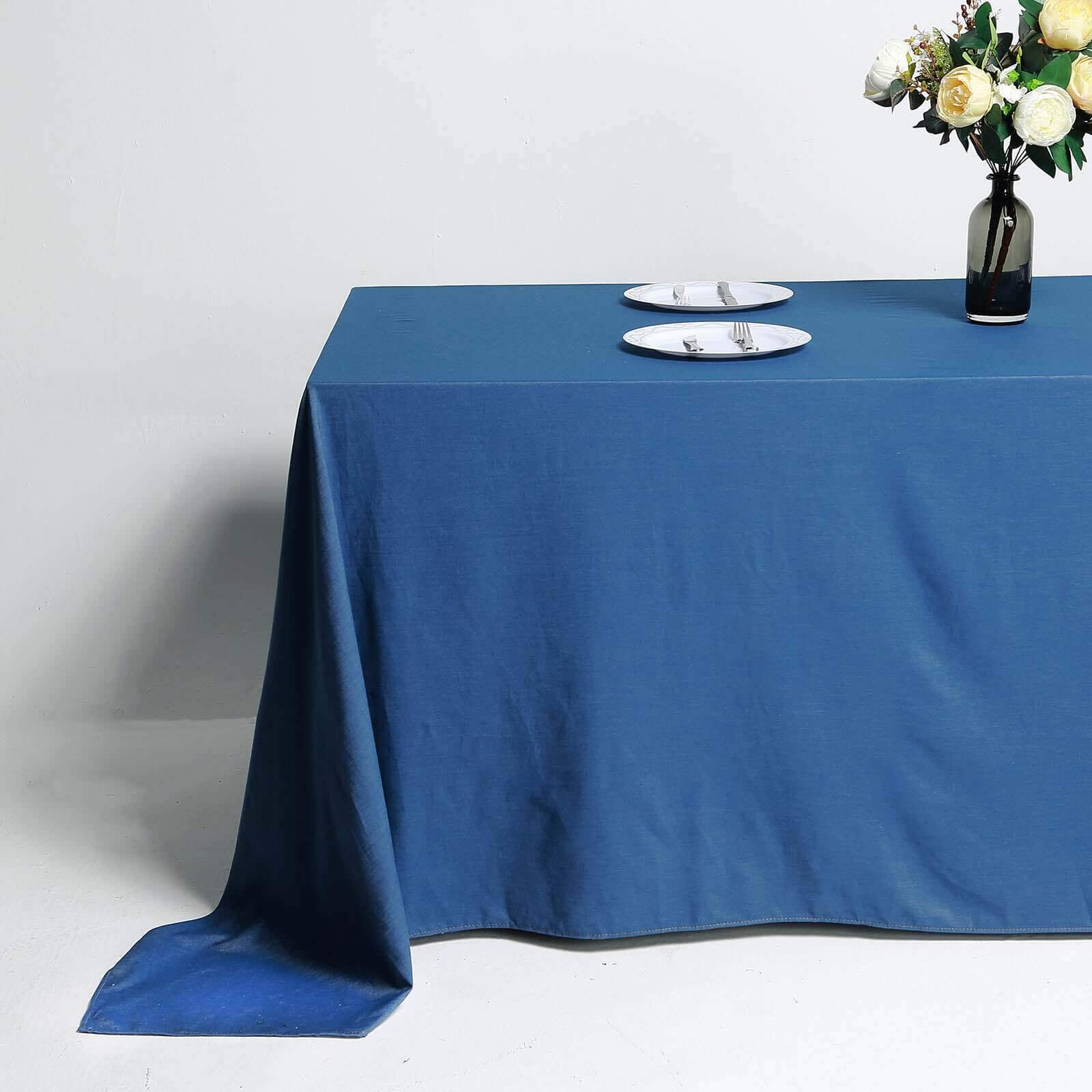Polyester 90"x132" Rectangle Tablecloth Dark Blue - Seamless Faux Denim Design for Classy Celebrations