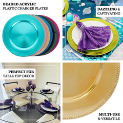 6-Pack Acrylic Round Charger Plates 13" in Royal Blue with Beaded Rim, Dinner Charger Event Tabletop Decor