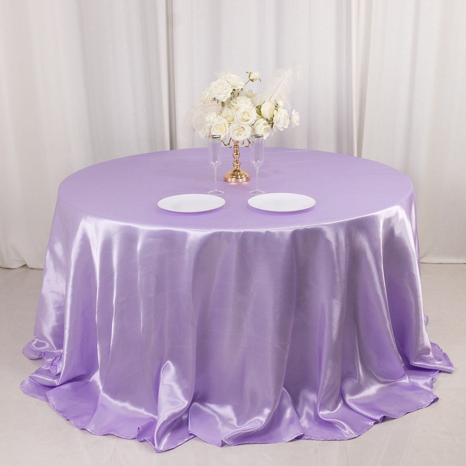 Satin 132" Round Tablecloth Lavender Lilac - Stylish Seamless Table Cover