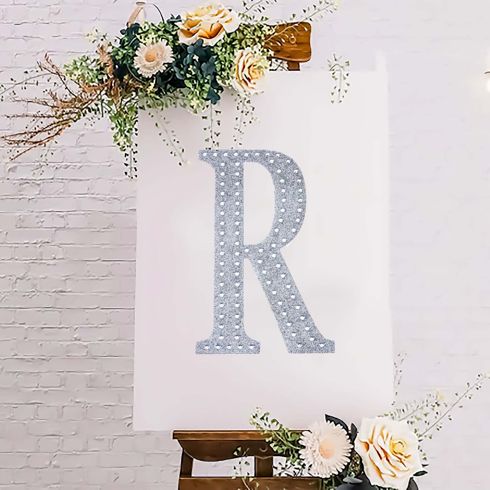 Decorative Rhinestone Alphabet "R" Letter Stickers, Glitter Adhesive Craft Letters Silver DIY Sparkle Embellishments 8"