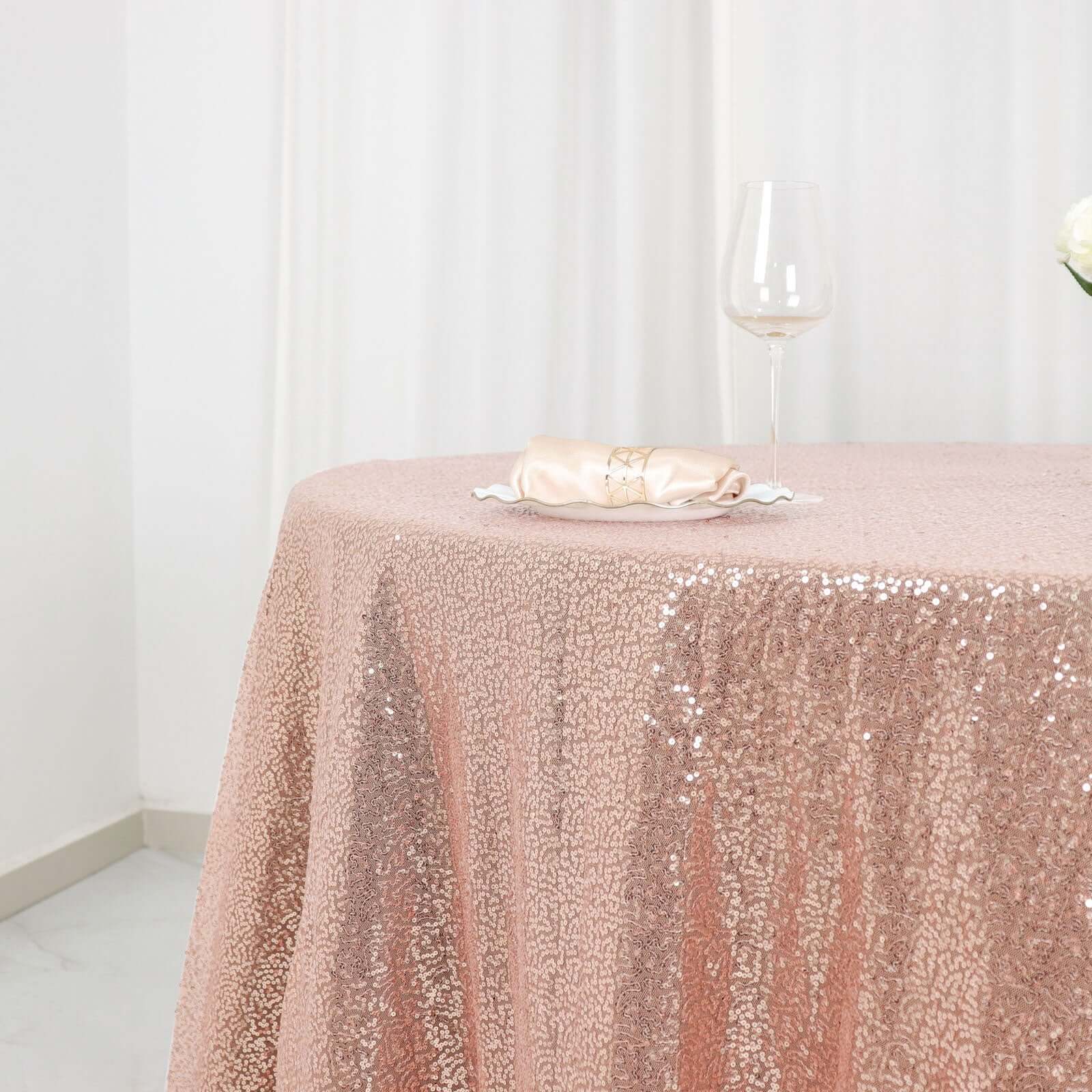 Sequin 120" Round Tablecloth Rose Gold - Seamless Glittering Table Cover