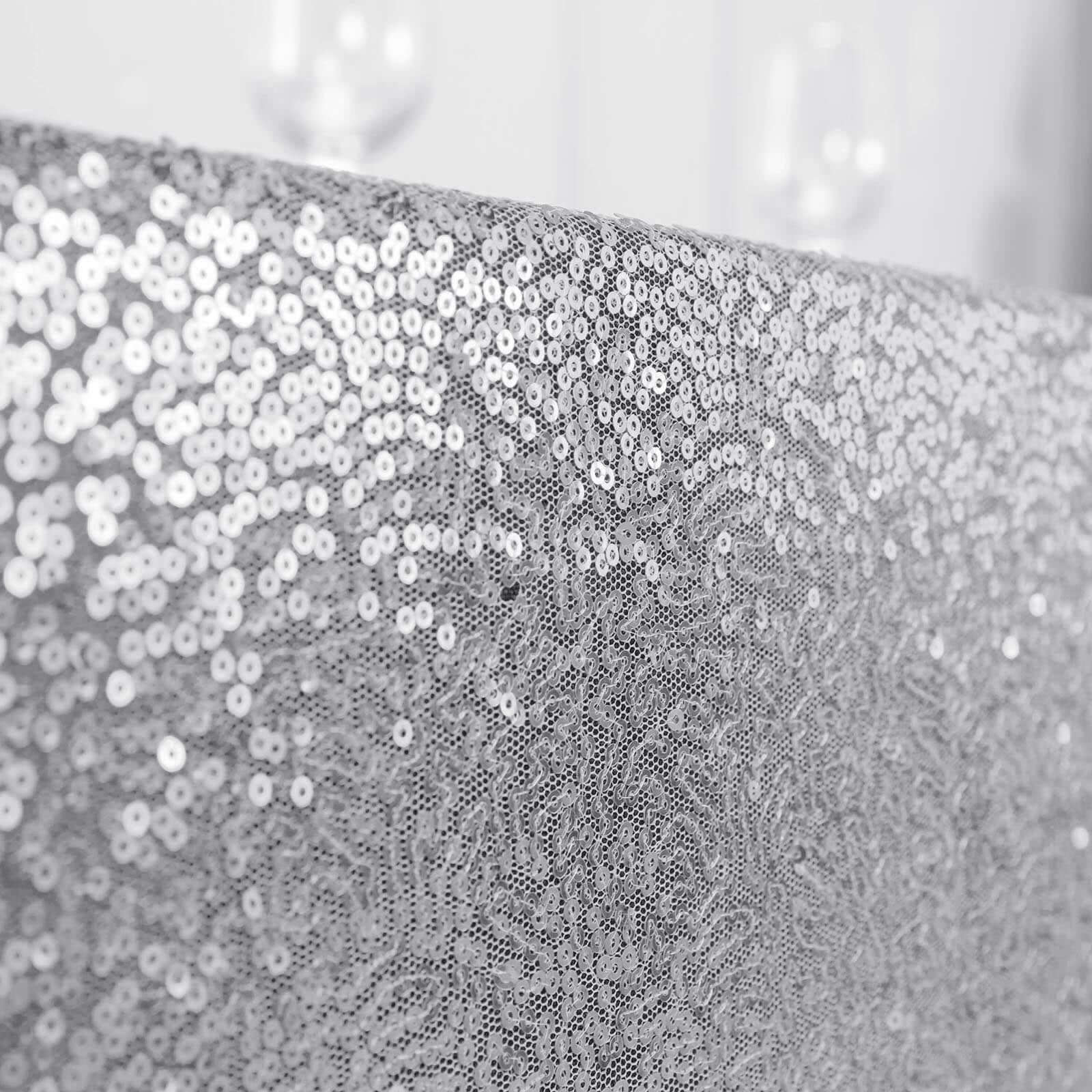Sequin 90"x156" Rectangle Tablecloth Silver - Seamless Twinkling Table Cover