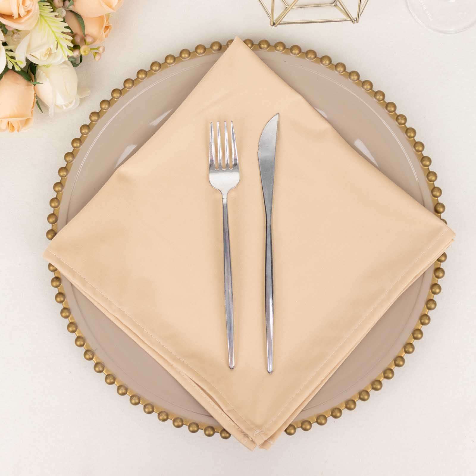 5 Pack Scuba 20"x20" Napkins Beige - Durable & Reusable Dinner Napkins