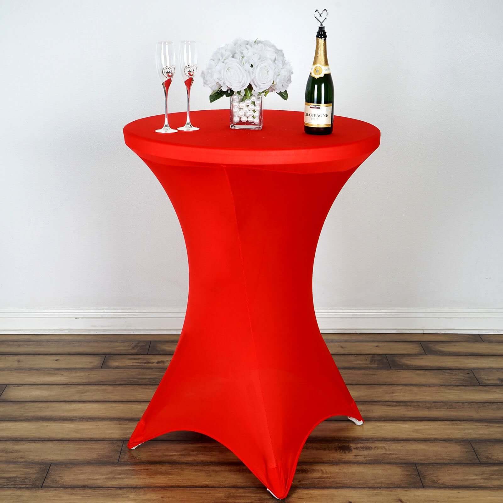 Spandex 30" Round Cocktail Table Cover Red - Easy to Maintain Stretch Fitted Highboy Tablecloth