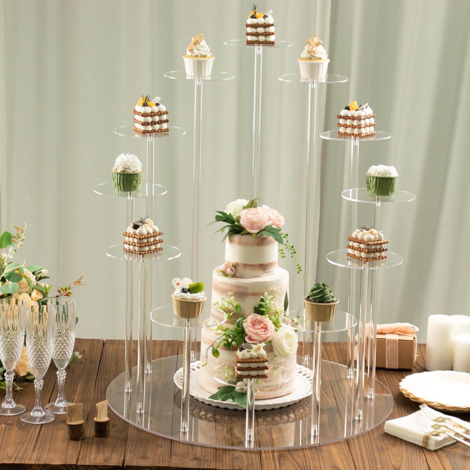 Acrylic Cake Stand with 12-Arm Tiered Cupcake Holders Clear - Easy Assembly Multi-layer Dessert Display Centerpiece Tower for Weddings Gala Events & Celebrations 29"