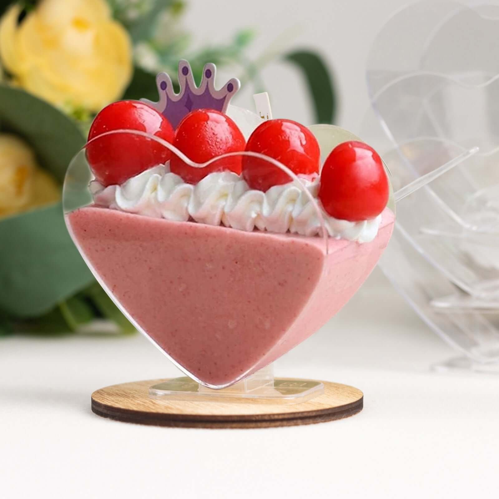 24-Pack Plastic Dessert Parfait Cups Heart-Shaped Clear with Spoons - Reusable and Disposable 2oz