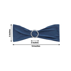 5 Pack Stretch Spandex Chair Sashes Navy Blue - Reusable Chair Bands with Silver Diamond Ring Slide Buckle 5"x14"