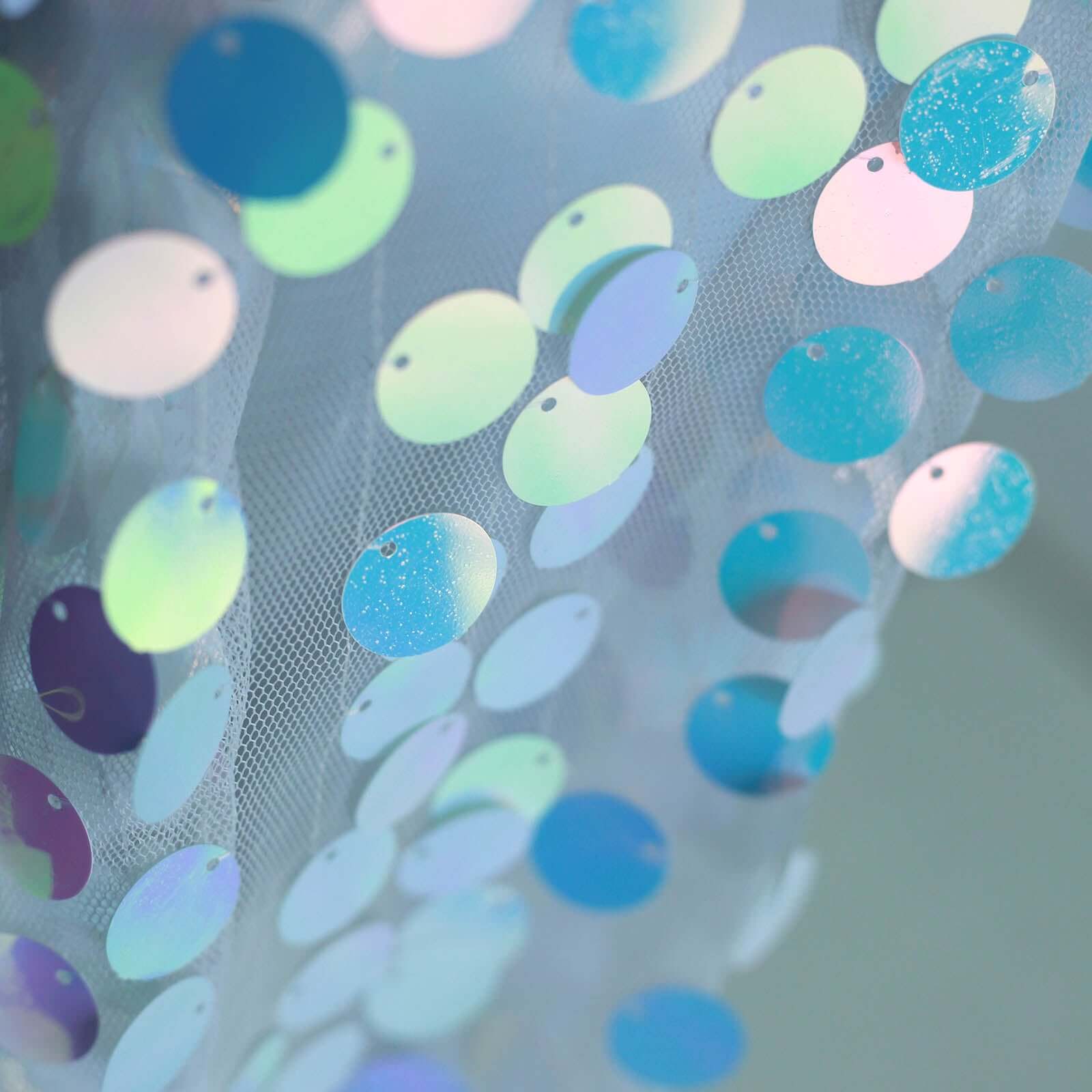 Sequin 90"x132" Rectangle Tablecloth Iridescent Blue - Seamless Big Payette Table Cover