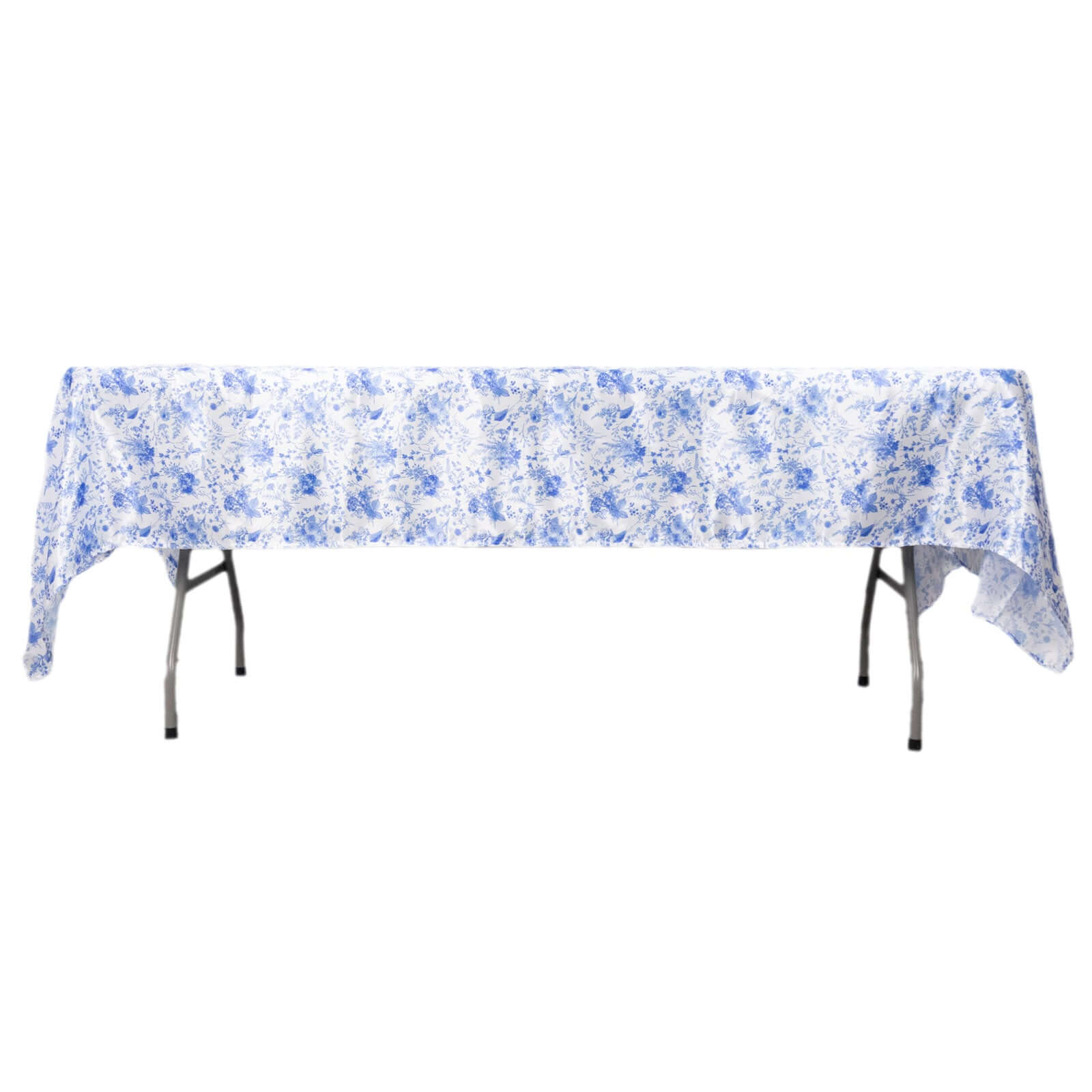 Satin Rectangular 60"x102" Tablecloth White/Blue French Toile Design - Stylish & Wrinkle-Resistant Table Cover
