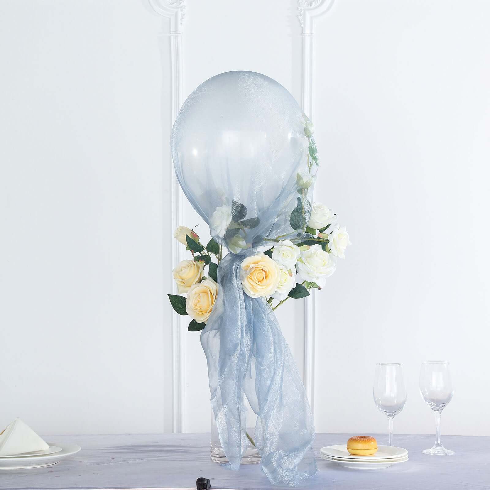 12"x10yd Dusty Blue Sheer Chiffon Fabric Bolt, DIY Voile Drapery Fabric