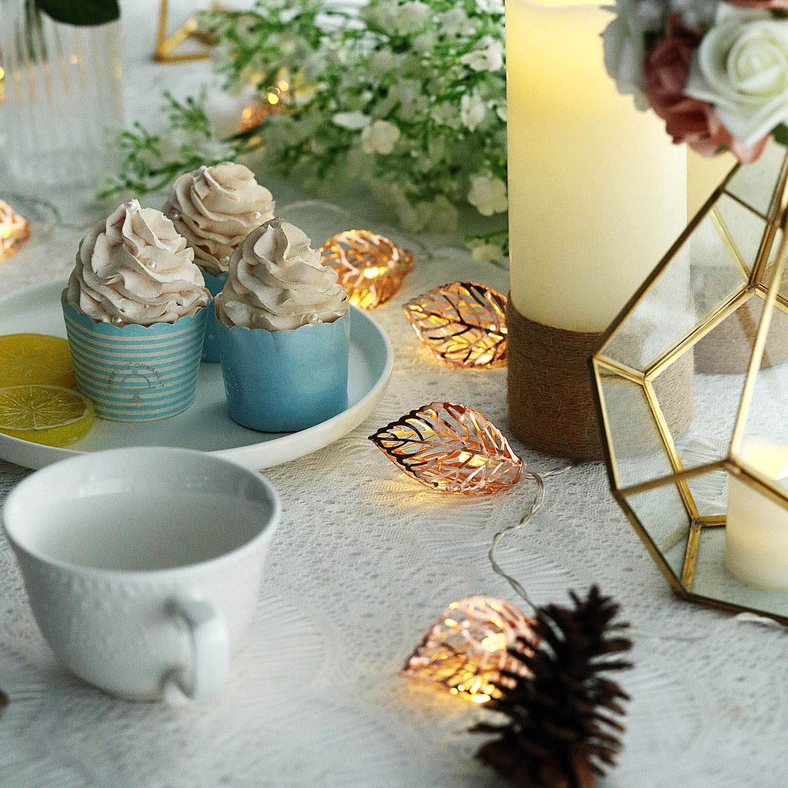 10 LED Fairy String Light Garland Rose Gold Leaves Design Warm White - Battery Operated Party Lights 5ft