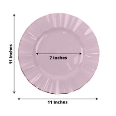 10-Pack Plastic 11" Round Dinner Plates in Lavender Lilac Ruffled Rim with Gold Edging - Sturdy Disposable Dinnerware