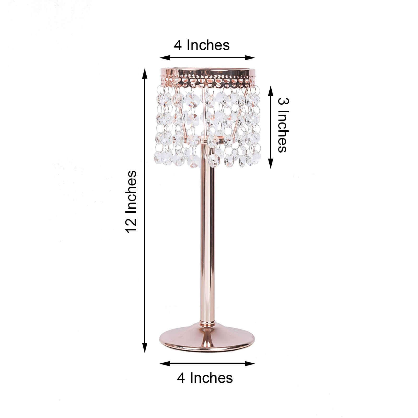 Crystal Beaded Chandelier Metal Candle Holder Rose Gold - Sophisticated Pillar Tealight Stand 12"