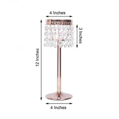 Crystal Beaded Chandelier Metal Candle Holder Rose Gold - Sophisticated Pillar Tealight Stand 12"