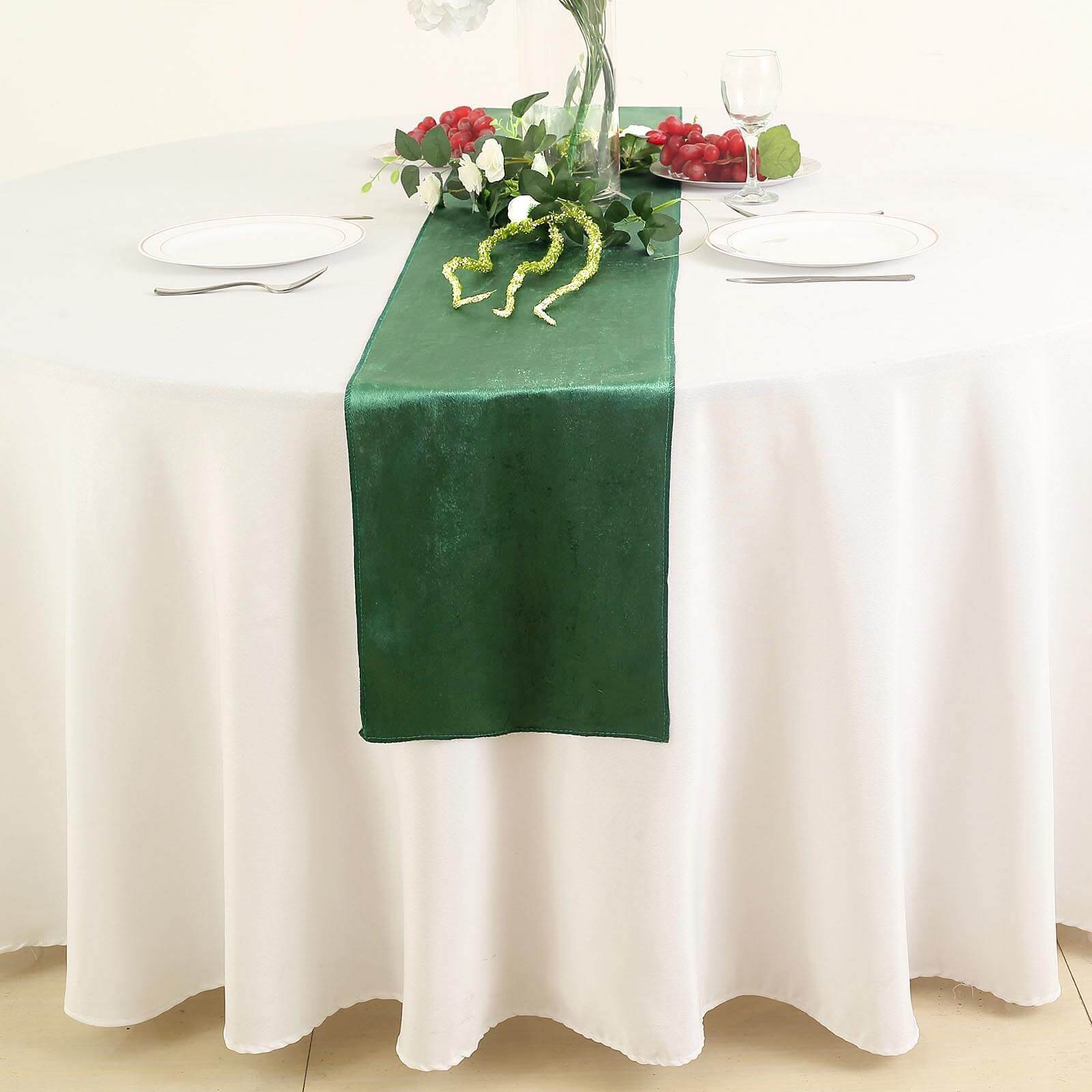 Premium Velvet 12"x108" Table Runner Hunter Emerald Green - Sheen Finish Reusable Table Decor
