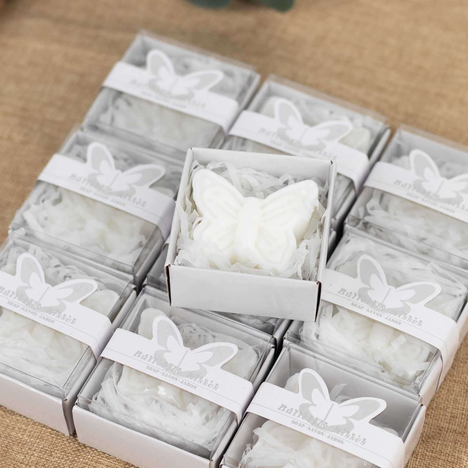 10 Pack White Butterfly Unscented Soap Baby Shower Favors with Gift Boxes, Pre-Packed Bridal Shower Wedding Souvenirs - 2"