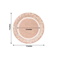 25-Pack Paper 7" Round Dessert Plates in Natural Burlap Print with Floral Lace Rim - Disposable Rustic Appetizer Salad Plates for Farmhouse Weddings & Celebrations