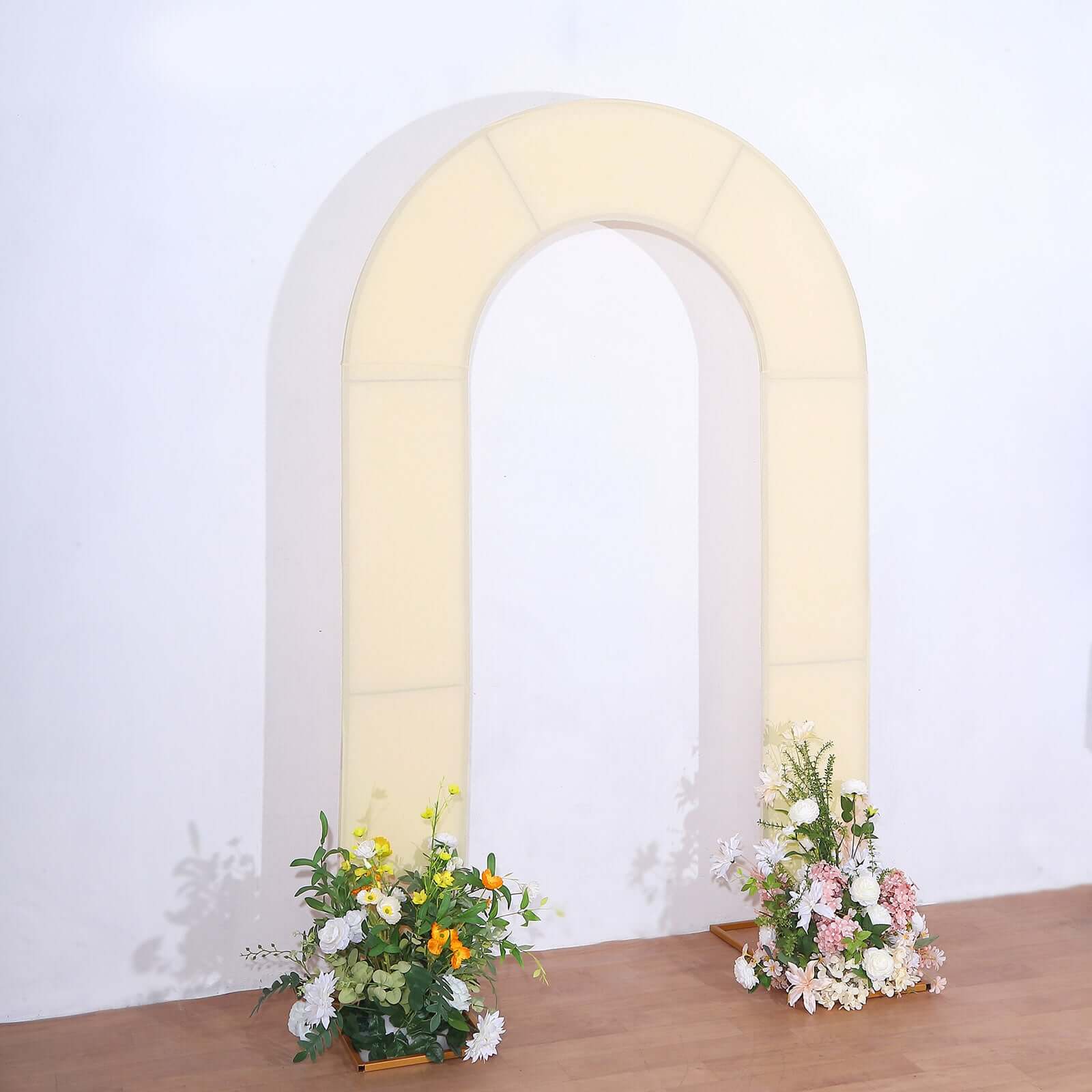 8ft Beige Spandex Fitted Open Arch Wedding Arch Cover, Double-Sided U-Shaped Backdrop Slipcover
