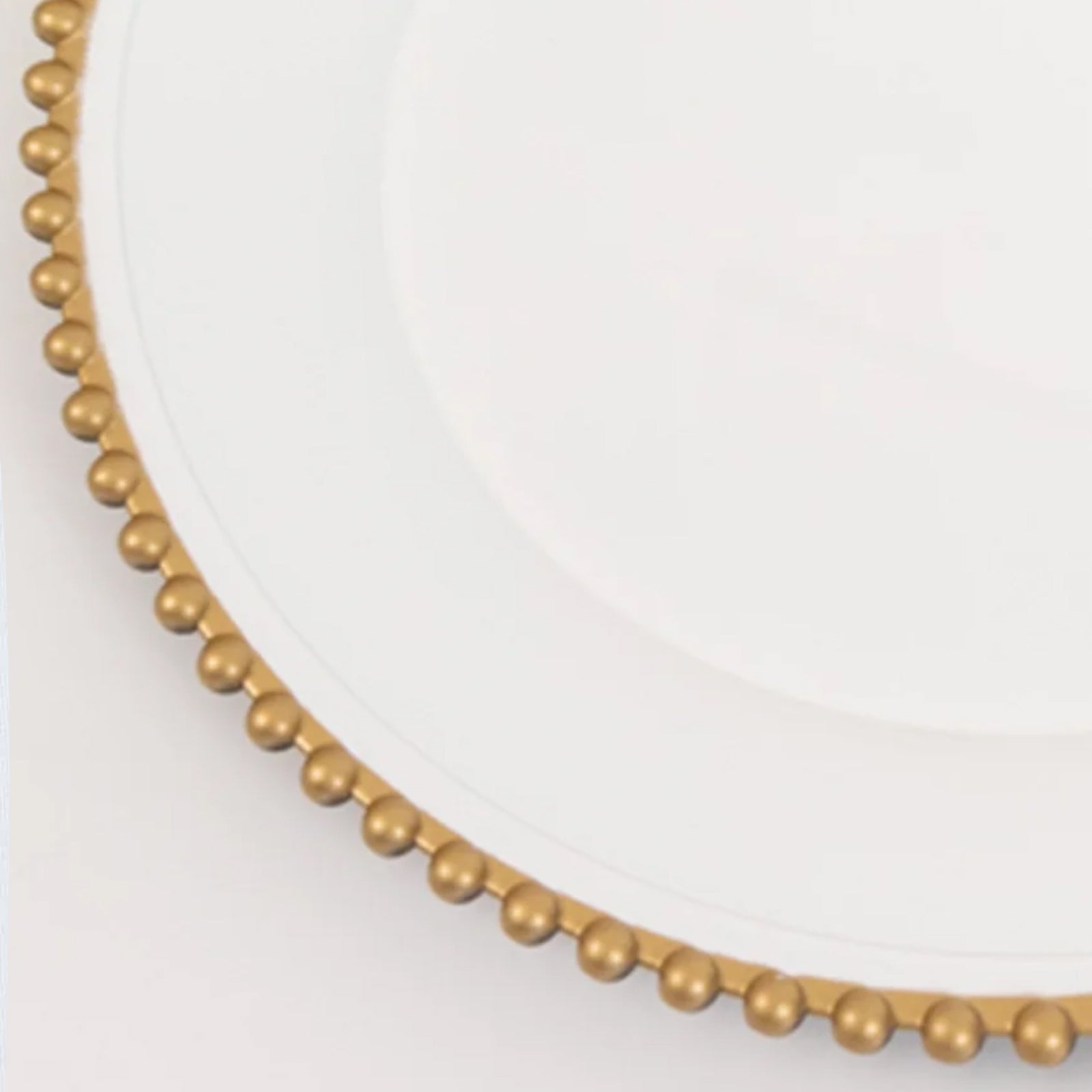 6-Pack Acrylic Round Charger Plates 13" in White with Gold Beaded Rim, Decorative Dinner Party Charger Tableware