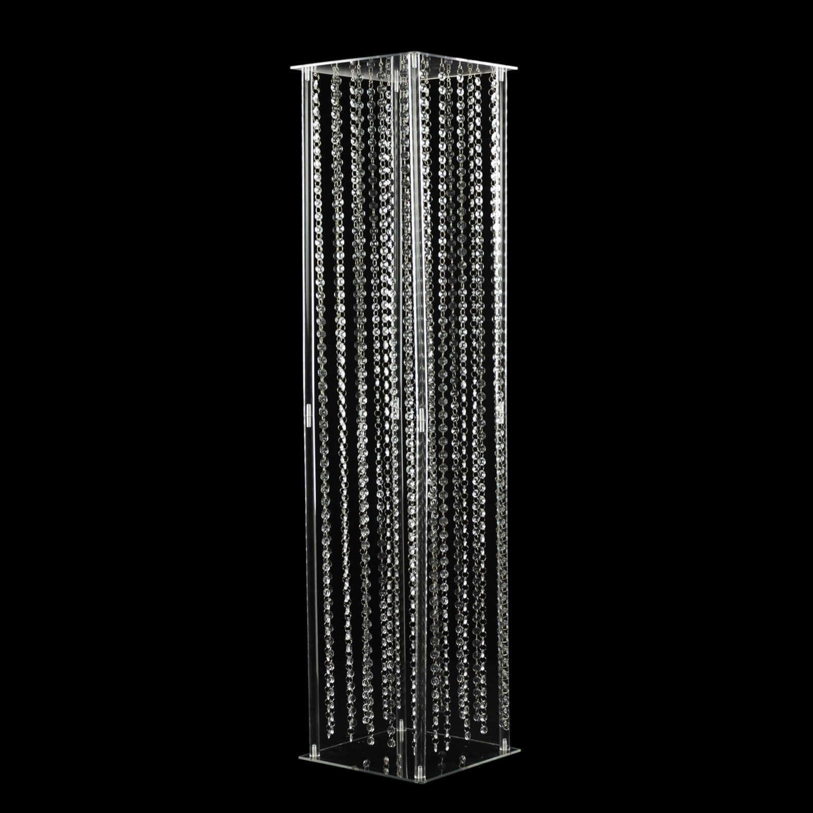 Acrylic Flower Pedestal Vase Pillar Stand with Crystal Beads Clear - Durable Wedding Floor Centerpiece for Large Displays 48"